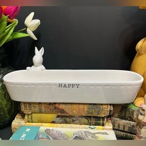 Mud Pie "Happy" Bunny Cracker Dish ~12x3.25x2.25, 4.25" High With Bunny